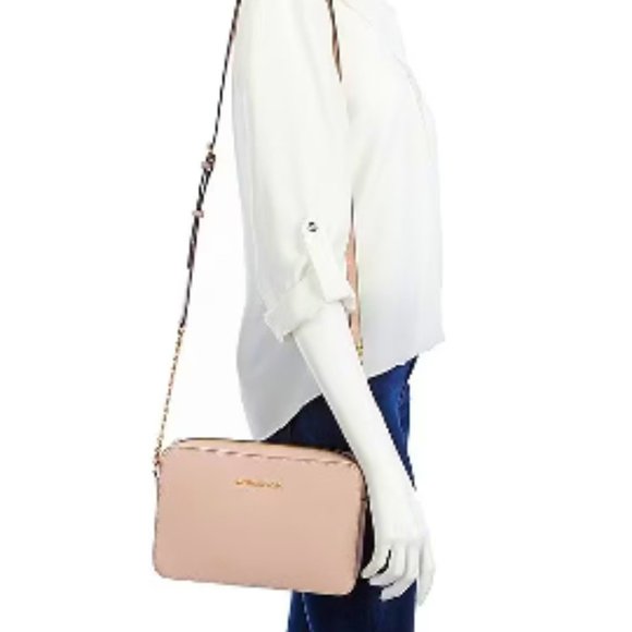 SALE! NWT Michael Kors Leather E/W Jet Set Crossbody Shoulder Bag Pink Blush - Picture 2 of 14